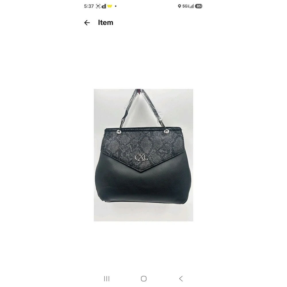 CXL by Christian Lacroix Black Faux Leather Python Embossed Satchel Handbag NWT